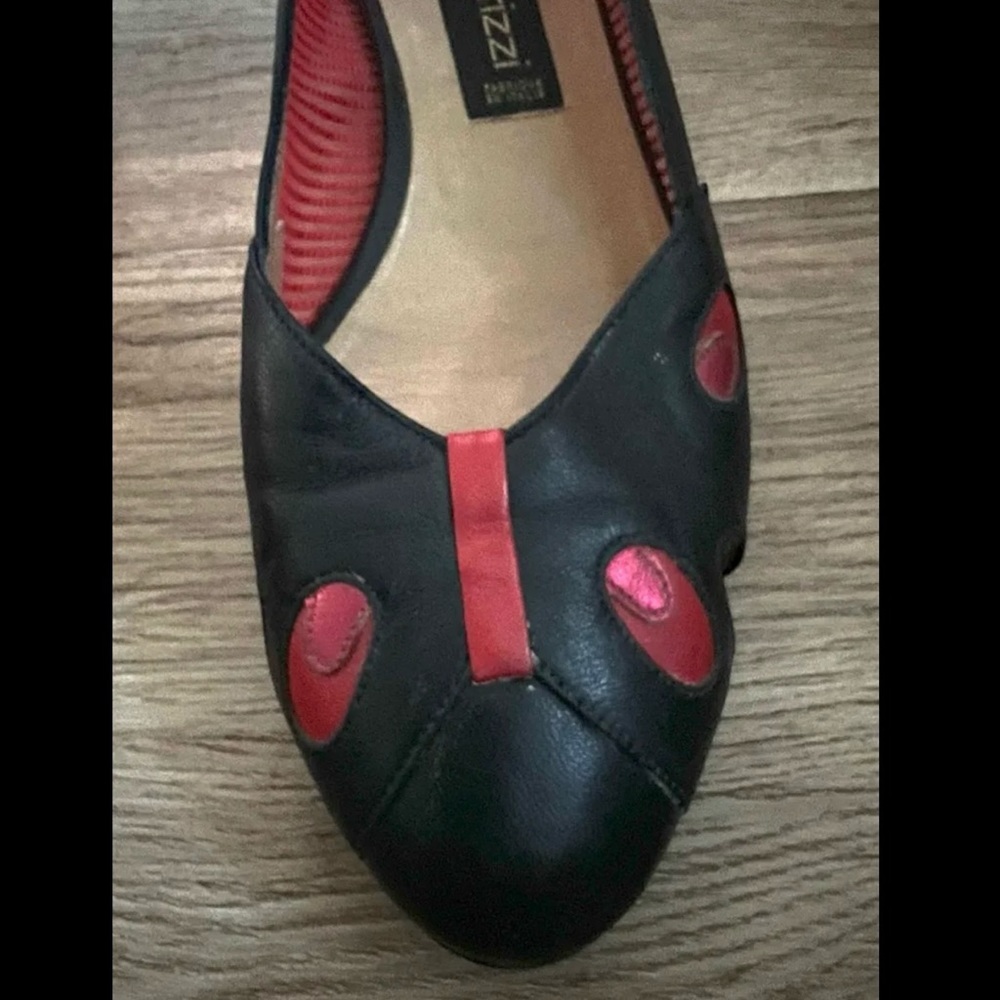 Vintage 80s rare designer shoes catwalk Paris / ladybug black and red - Picture 3 of 11